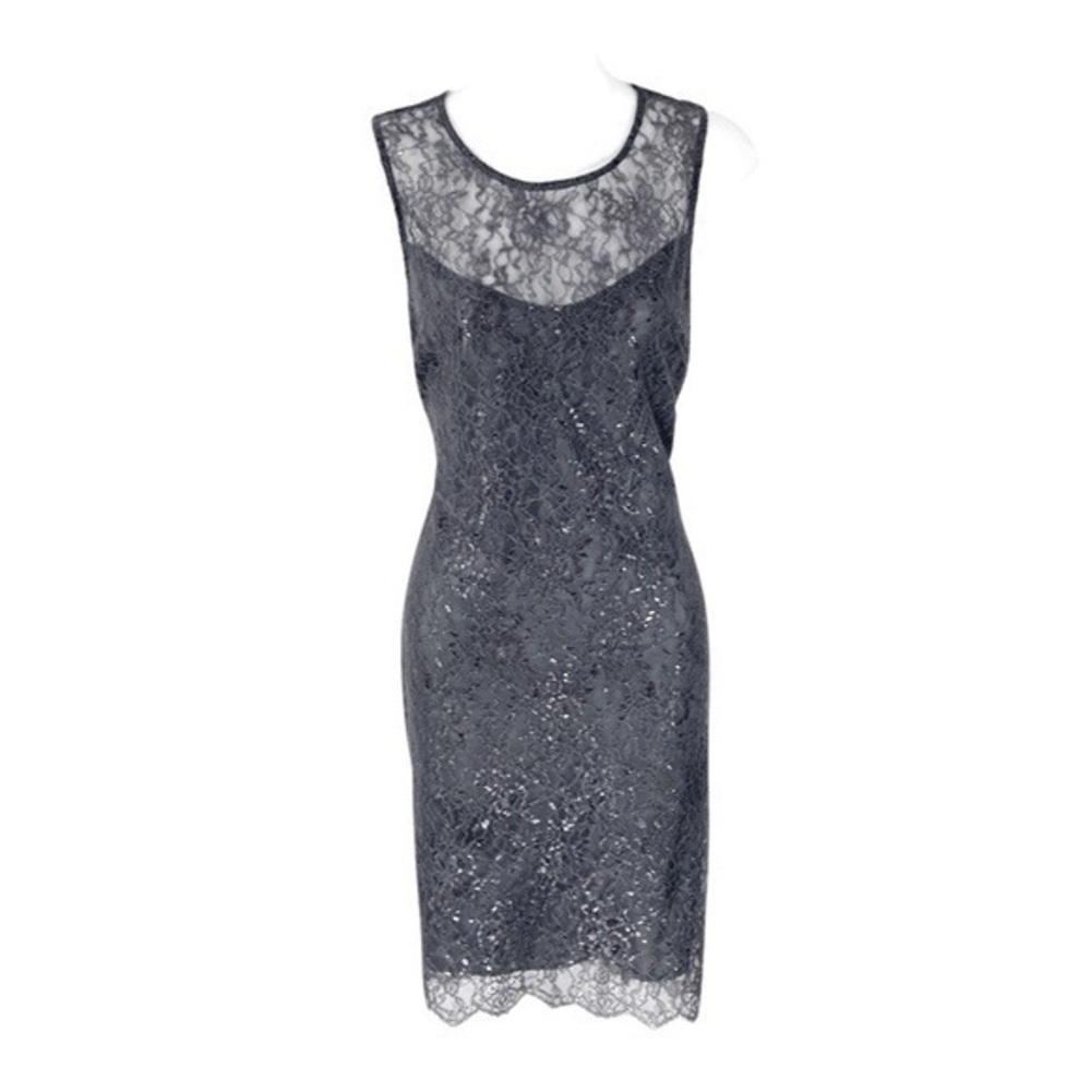Velvet by Graham & Spencer gray lace metallic sheath dress MM1
